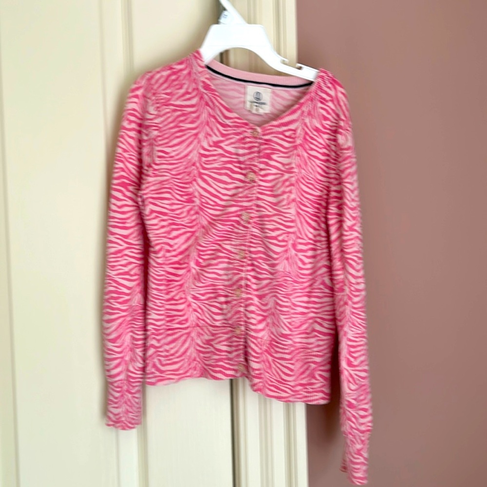Lands end girls pink zebra print cardigan